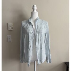 NWT Lucky Brand Womens Large Button Front Blouse Collared Blue Beach Boho Casual